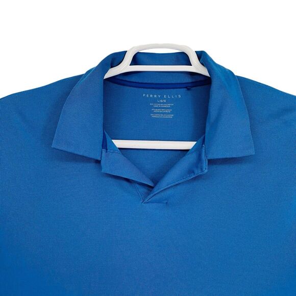 PERRY ELLIS Polo Shirt Men's Large Blue Short Sleeve Wicking - Picture 4 of 5